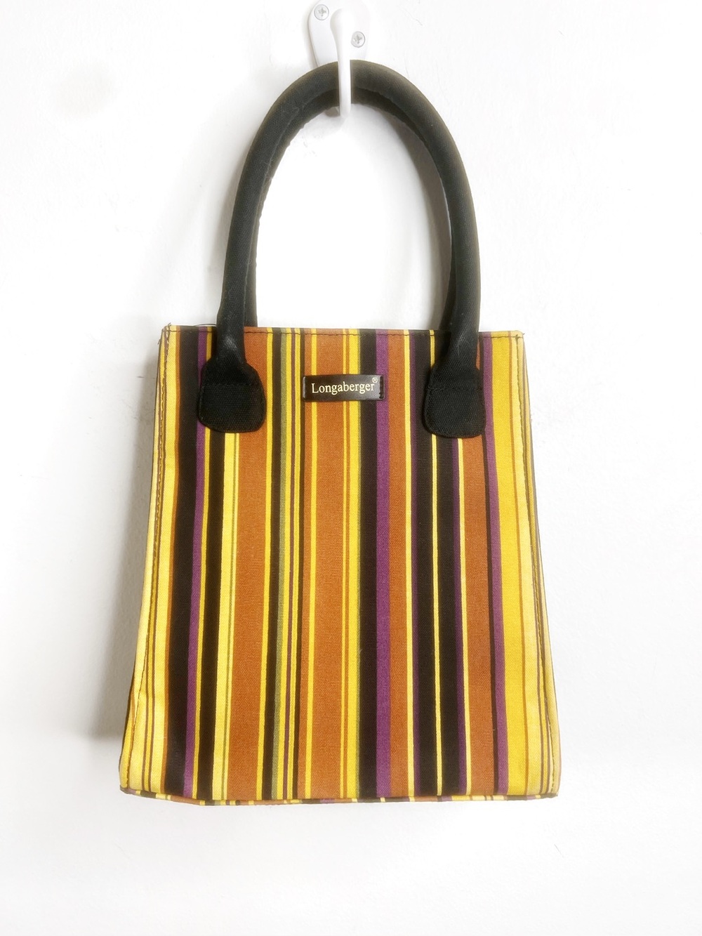 Longaberger Striped Canvas Handbag, Tote Bag 10"